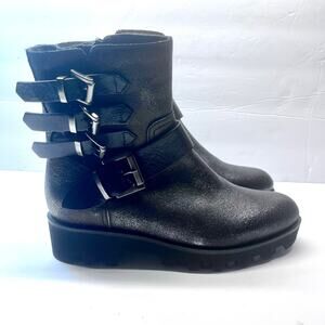 Napoleoni Black Leather Ankle Boots Buckle Strap Made in Italy Size 35 /US 5